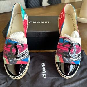 CHANEL Multicolor/Black Patent Leather Espadrilles size 37 *authentic*